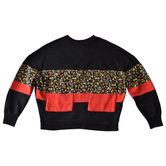 Zara Black and Red Striped Floral Oversized Sweatshirt With Pockets Size Small - Picture 1 of 5